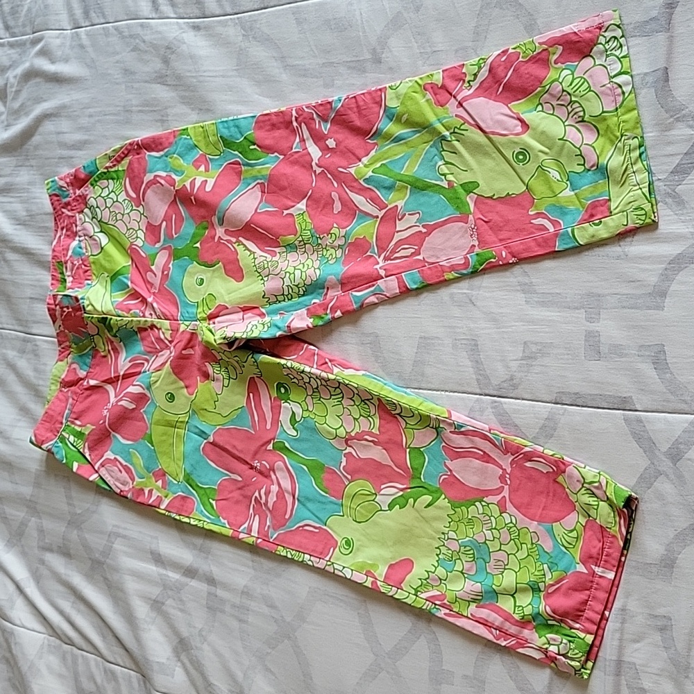 Lily Pulitzer Girls Straight Leg Pant Parrots Floral Vacation Spring Summer Flaw